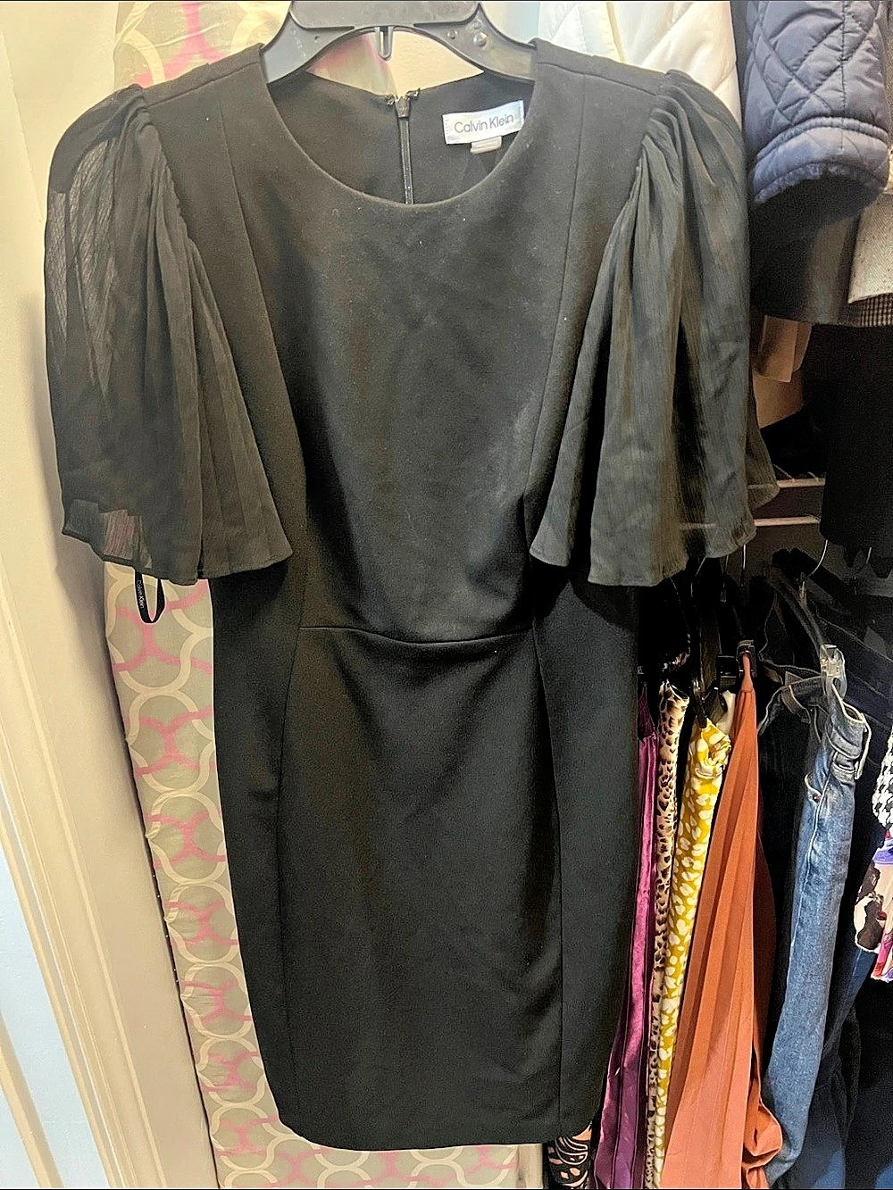 Calvin Klein Chiffon Bell Sleeve Sheath Dress Black Size 4